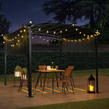 Outdoor Patio Pergola Gazebo - Steel Frame Sun Shelter With Retractable Canopy