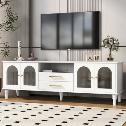 Retro TV Stand With Fluted Glass Doors