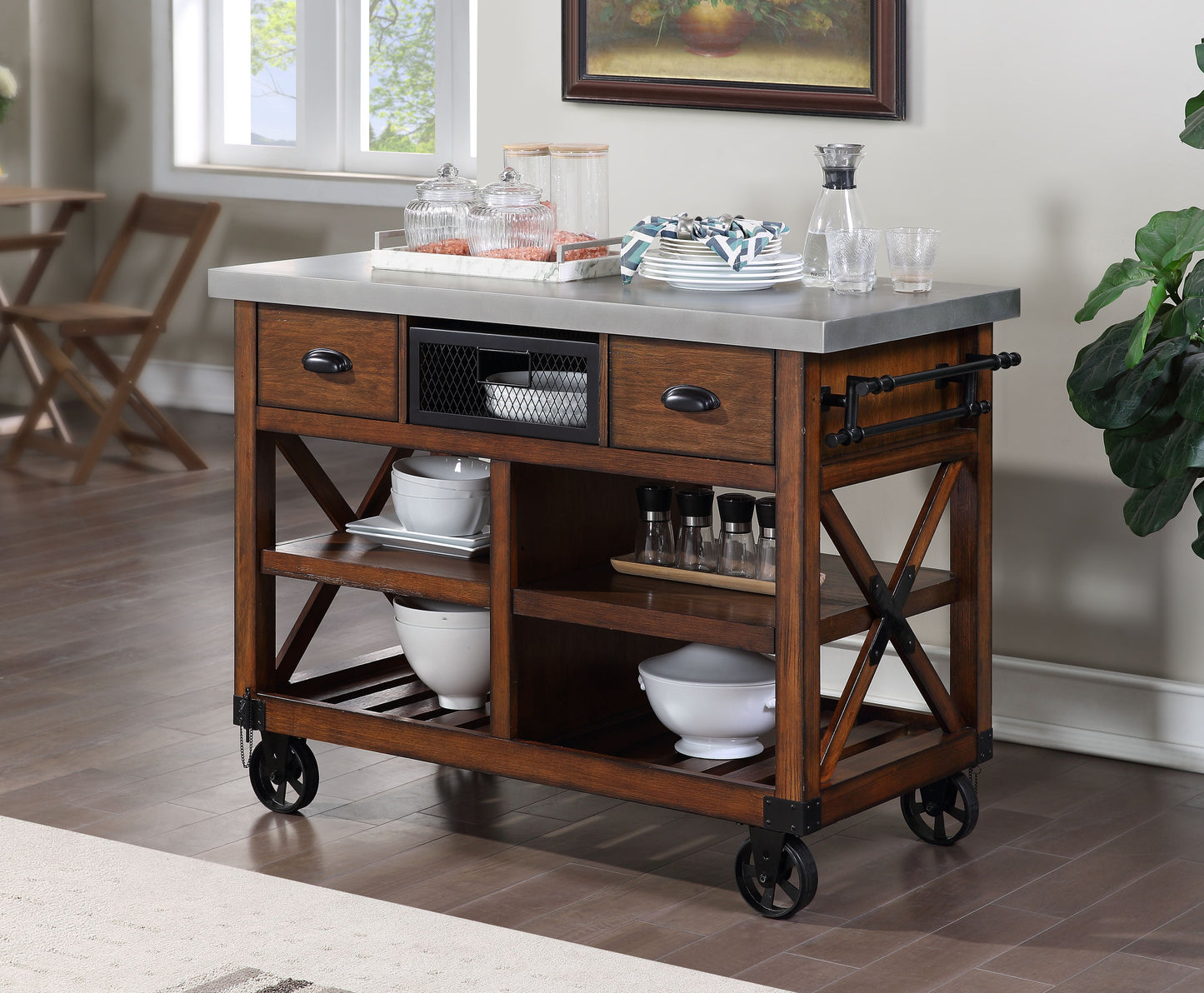 Kailey - Kitchen Cart - Antique Oak
