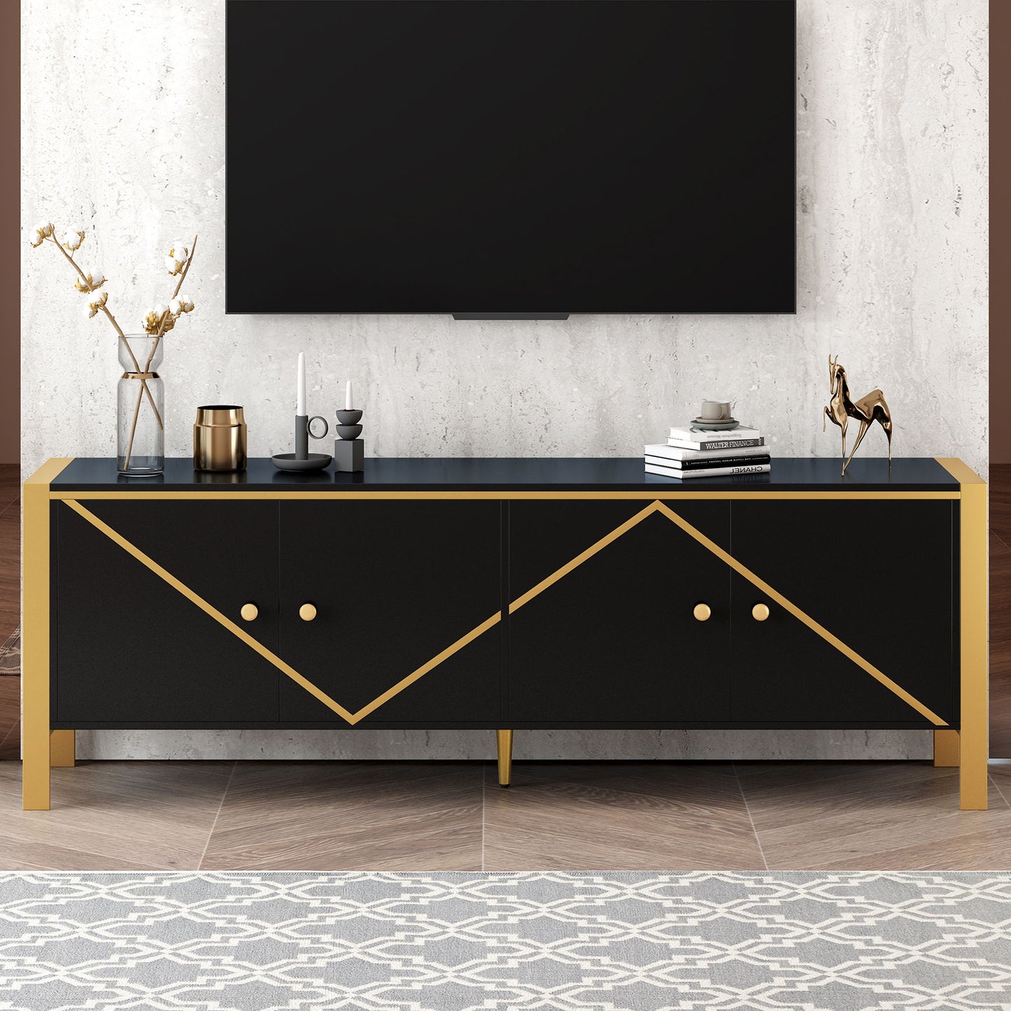 Modern Minimalist TV Stand With 2 Spacious Cabinets