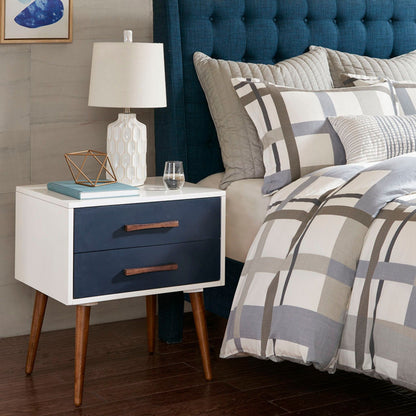 Jeremy - Storage Nightstand With Drawers - Off-White / Navy