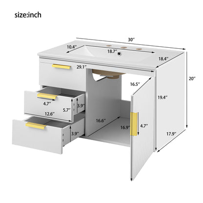 Wall Mounted Bathroom Cabinet With Side Cabinet Combo With Soft-Closing Doors And Drawers, Ceramic Sink