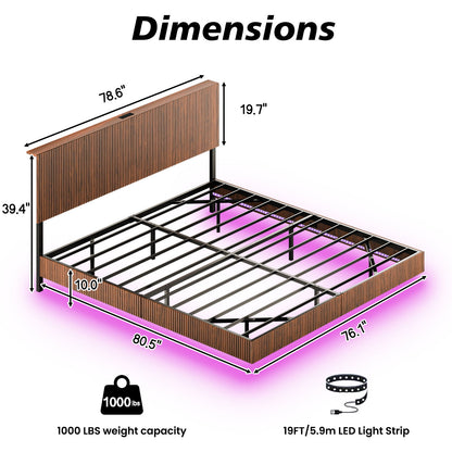 Floating Bedstead With Charging Station And LED Lights