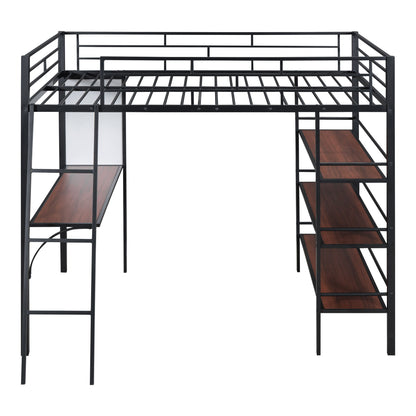 Bed With 3 Layers Of Shelves And Desk, Stylish Frame Bed