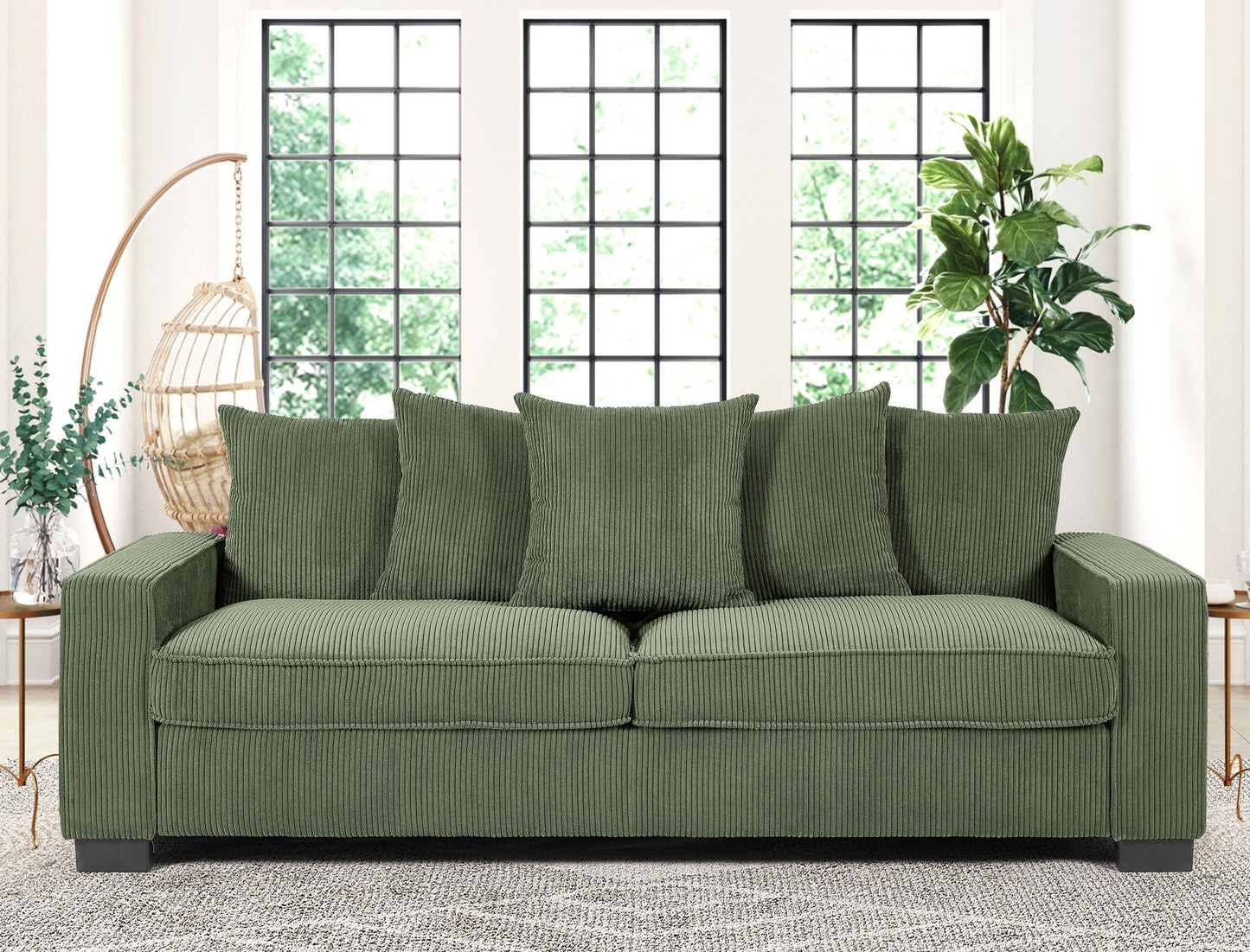 Luxe Sofa With 5 Matching Toss Pillows, Sleek Design, Spacious And Comfortable 3 Seater Couch