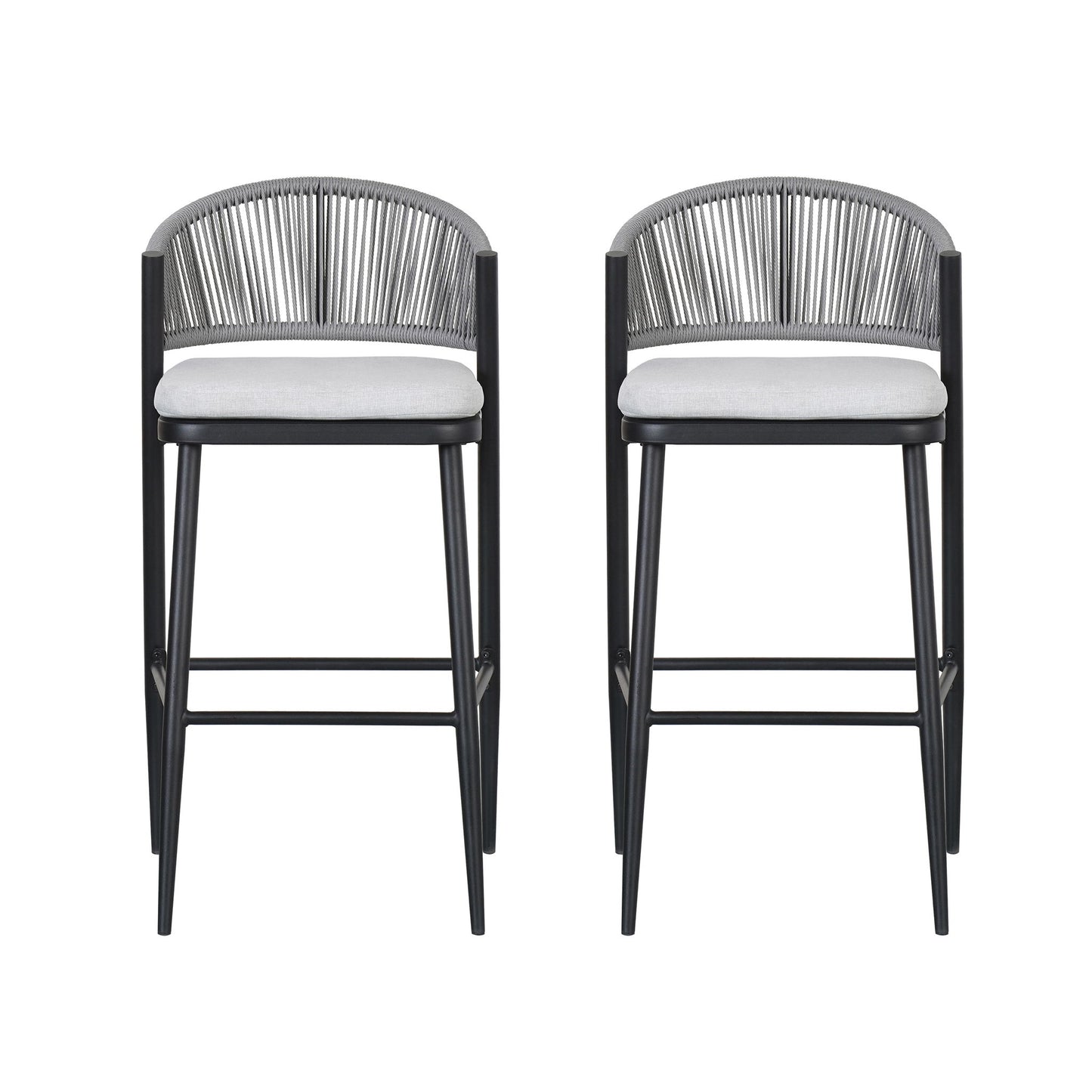 Outdoor Bar Height Metal Frame Counter Stools With Scallop Shaped Backrest & Water Resistant Cushions