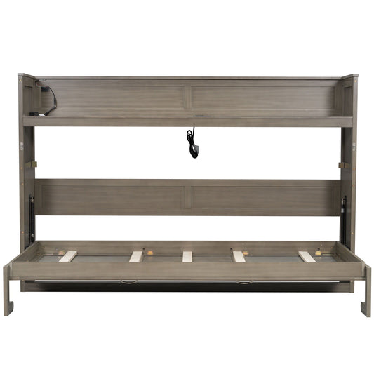 Murphy Bed With Desk, LED Light And USB Charging Station