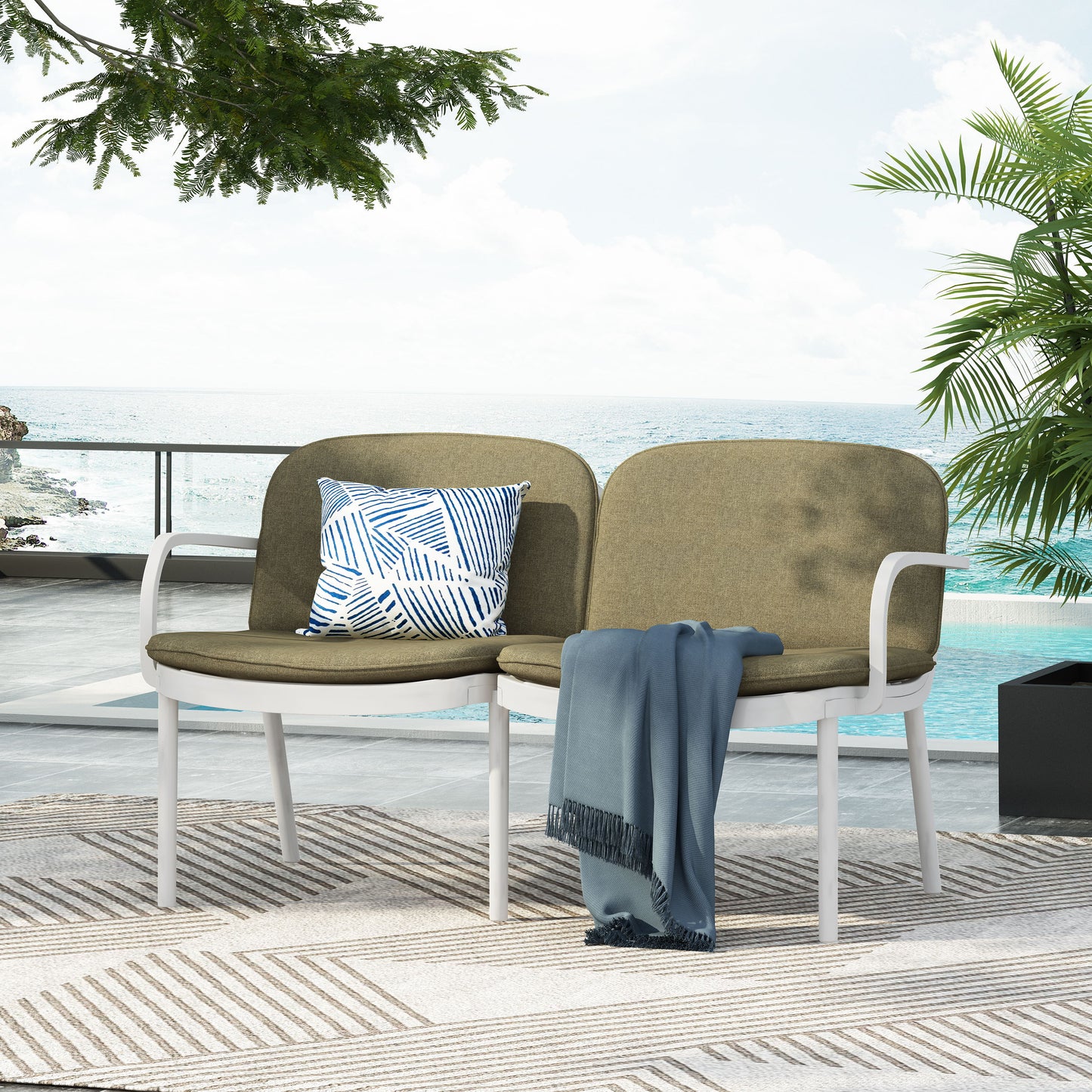 Luna - Outdoor Patio Loveseat - White / Green