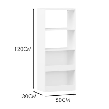 Bookshelf 4 Tier Wall Mounted Bookcase Organizer, Storage Cabinet For Bedroom - White