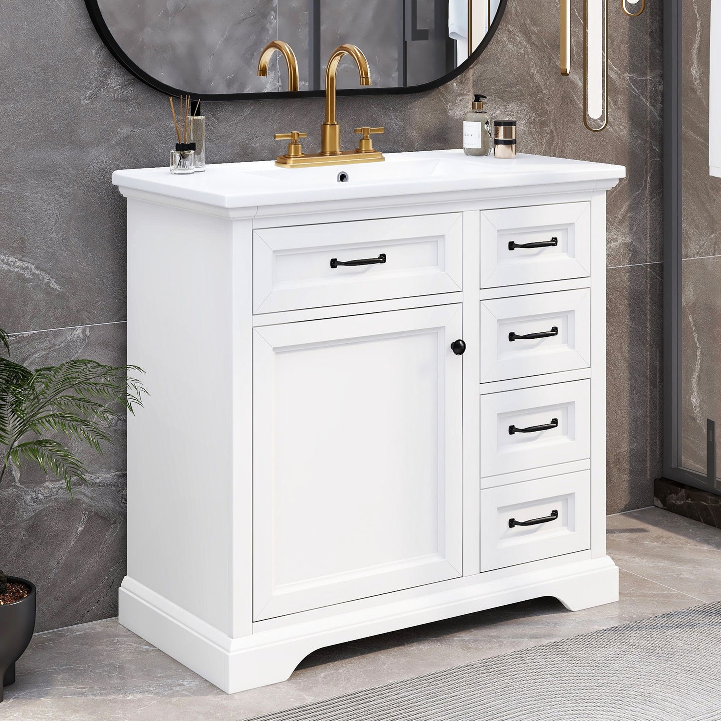 36" Bathroom Vanity With Sink, 2 Tip-Out Drawers, Soft Close Hinges