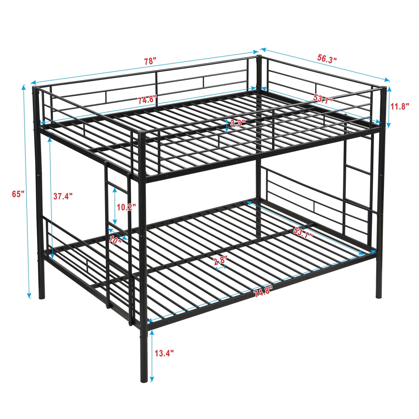 Full Over Full Modern Metal Bunk Bed With Trundle - Black