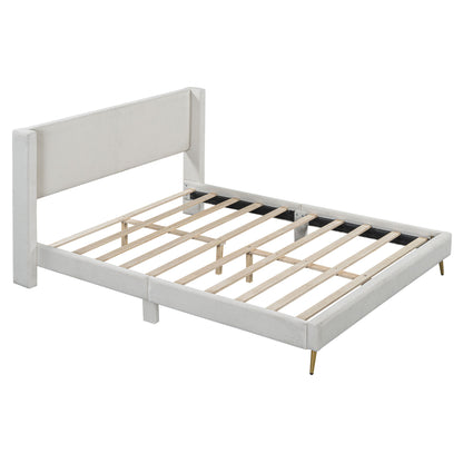 Platform Contemporary Bed With Legs And Upholstered Headboard