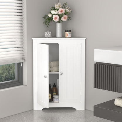 Corner Cabinet With 2 Doors And Adjustable Shelves, Freestanding Narrow Storage Organizer For Bathroom - White