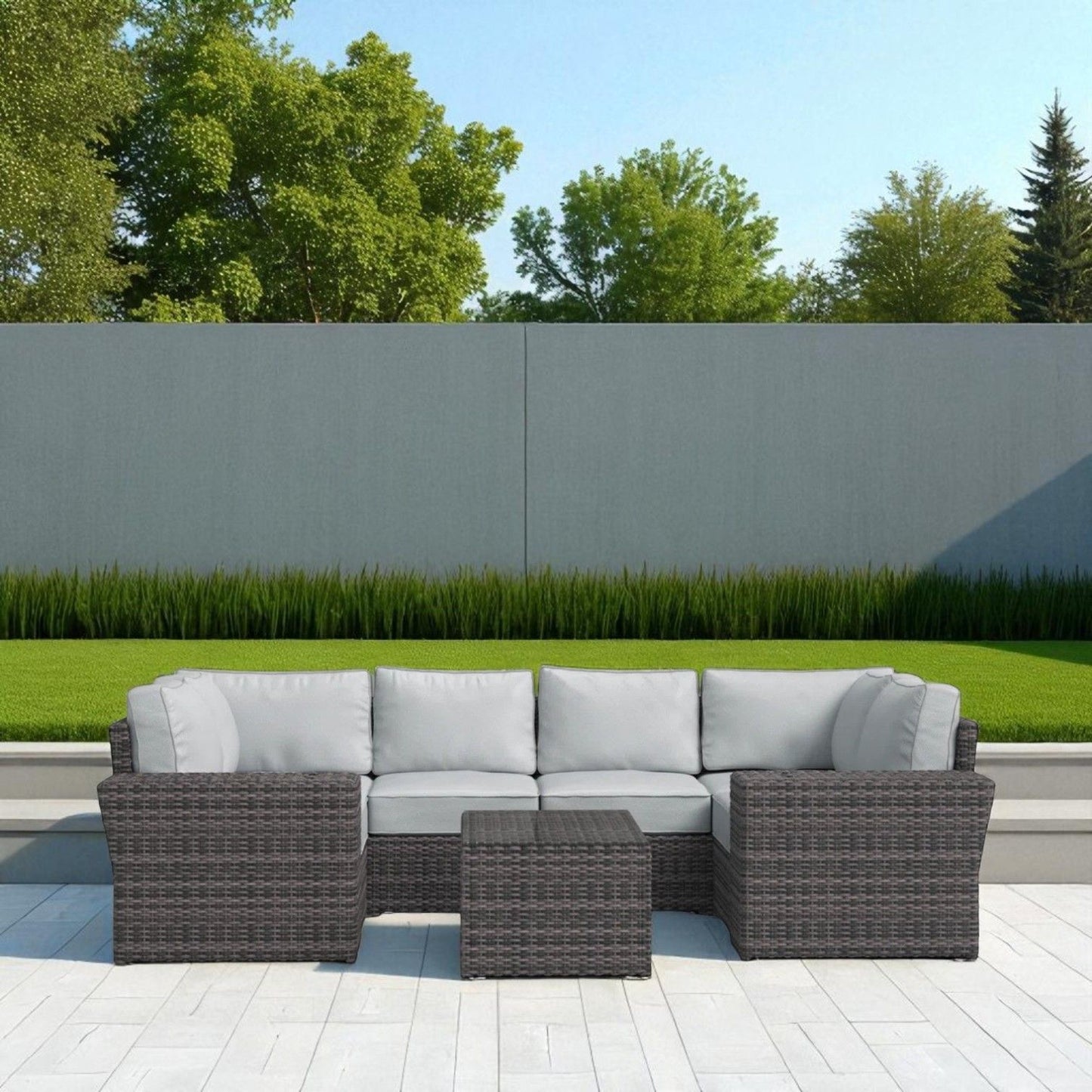 4 Person Outdoor Wicker Sofa Set With Cushions Versatile Seating - Brown