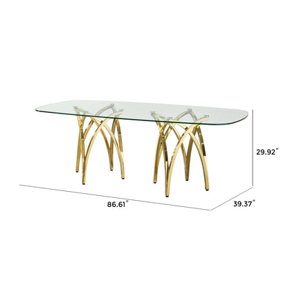 Tempered Glass Rectangular Dining Table With Stainless Steel Base - Gold
