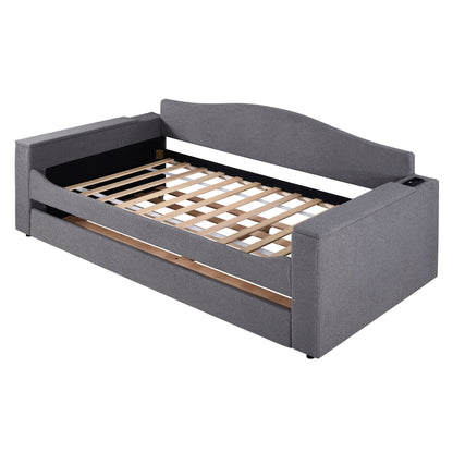 Upholstered Daybed With Storage Armrests, Trundle And Latest Integrated Bluetooth Audio System