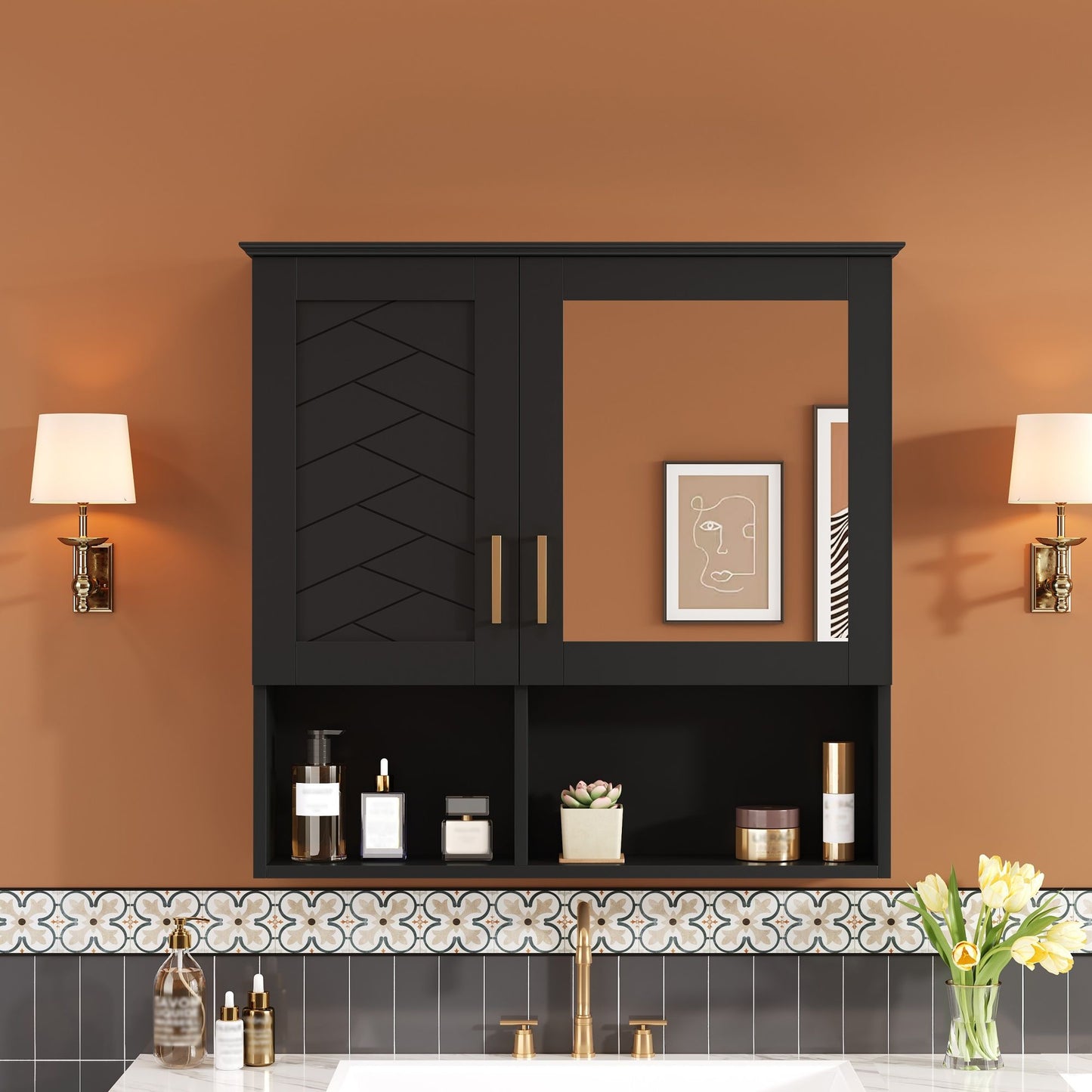 2 In 1 Wall-Mounted Mirror Cabinet With Adjustable Shelves, Soft-Close Doors, High-Definition Mirror & Storage