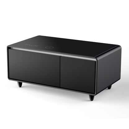 Modern Smart Coffee Table With Built-In Fridge - tooth Speaker, Wireless Charging, Touch Control Panel, USB Interface, Outlet Protection, Atmosphere Light