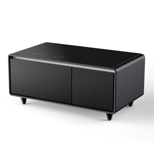 Modern Smart Coffee Table With Built-In Fridge - tooth Speaker, Wireless Charging, Touch Control Panel, USB Interface, Outlet Protection, Atmosphere Light