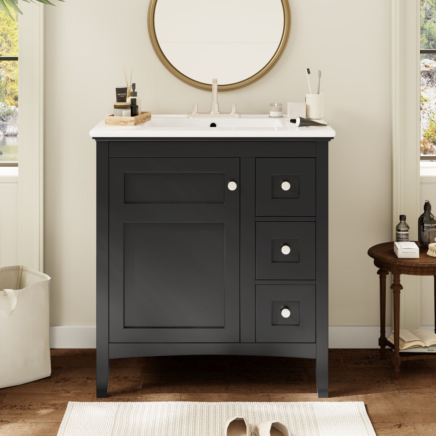 Modern Bathroom Vanity With Sink, 3 Drawer Storage Cabinet