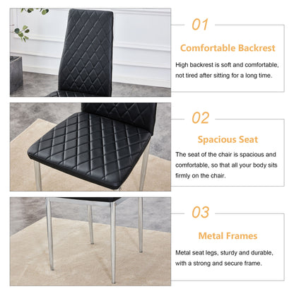 Modern Grid Armless High Backrest Dining Chair Set With Electroplated Metal Legs In Material 6 Piece - Black