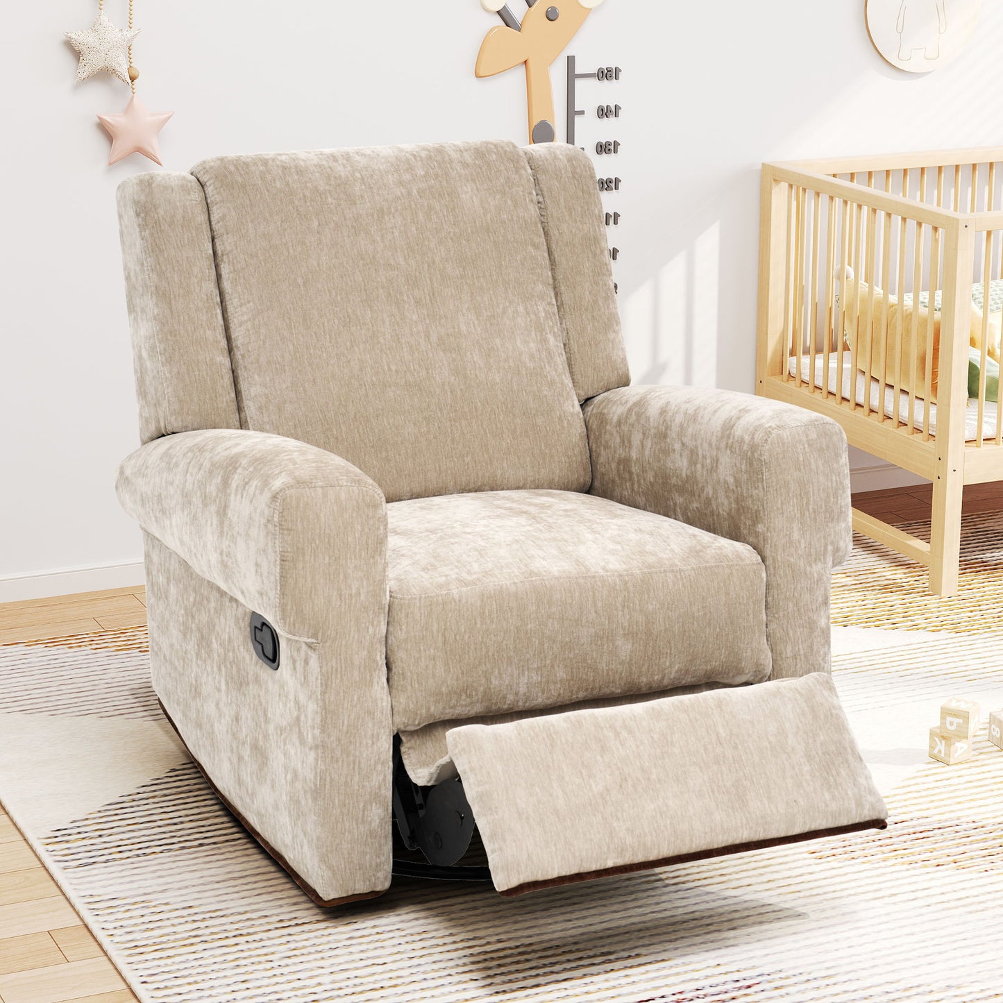 Manual Recliner Chair With Swivel Rocker Function, Dual Recline Angles