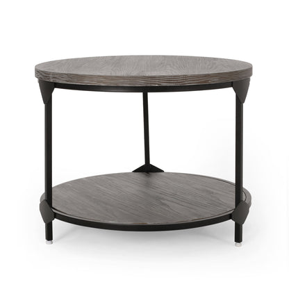 Coffee Table With Wood Patterned Tabletop And Iron Frame - Gray