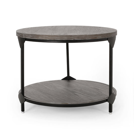 Coffee Table With Wood Patterned Tabletop And Iron Frame - Gray