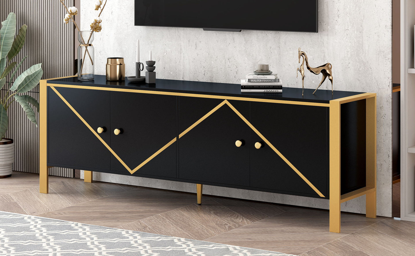 Modern Minimalist TV Stand With 2 Spacious Cabinets