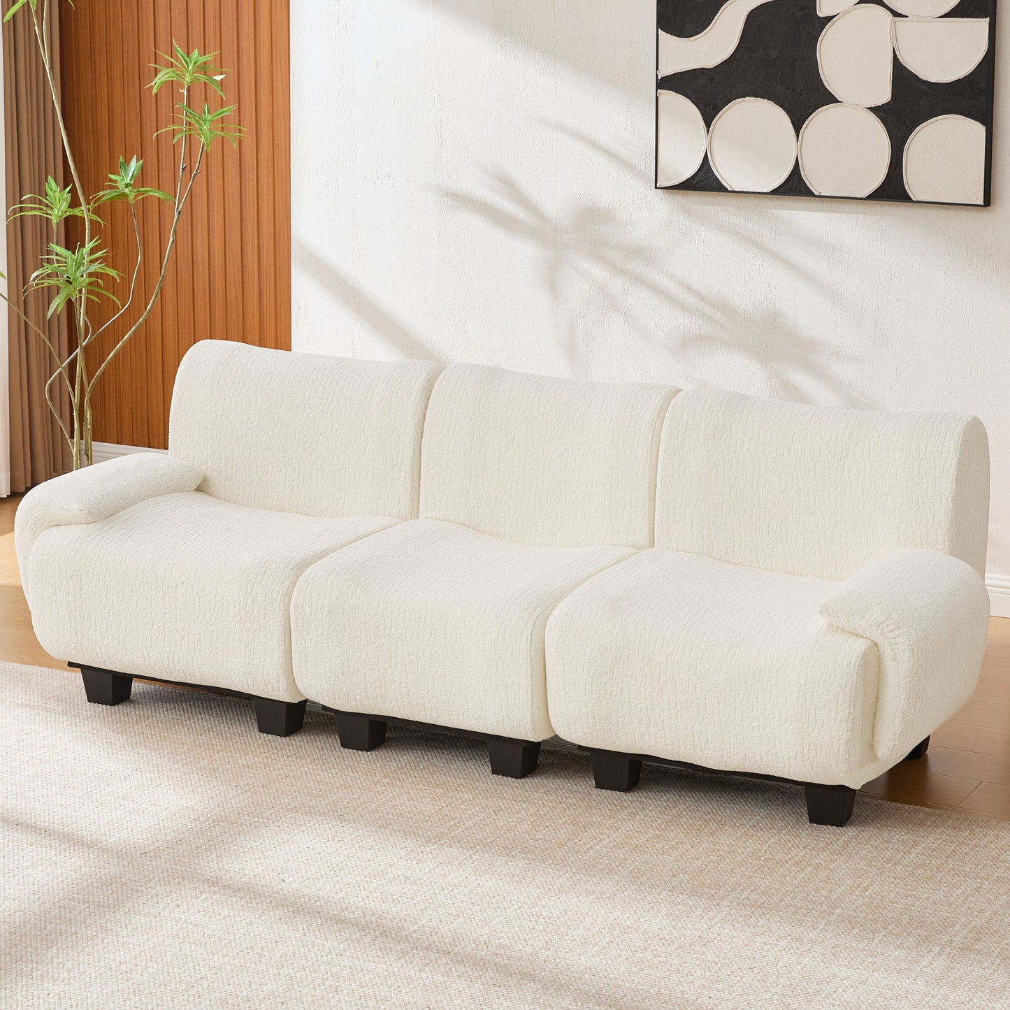 3 Seater Sofa Couch With Curved Armrests