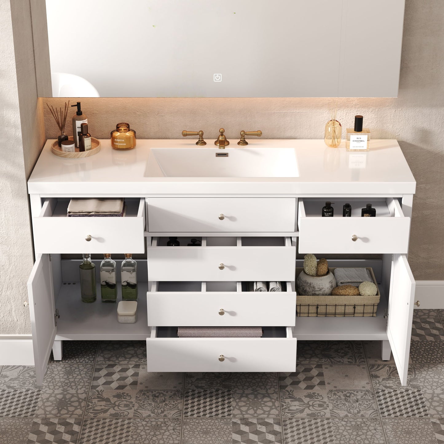 Bathroom Vanity With Sink, 5 Legs, Soft Close Drawers