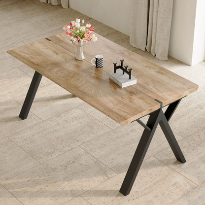 Wood Textured Dining Table With A Frame Legs.Density Board Sticker Pipe Spraying, Suitable For Various Occasions Such As Living Rooms - Black
