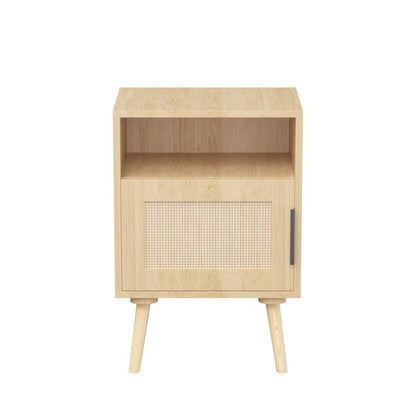 Nightstand, Side Table With Door And Open Shelf For Bedroom - Oak