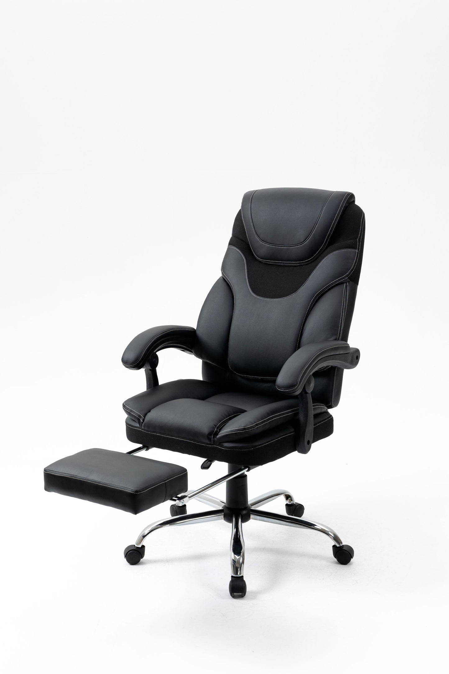 Massage Reclining Office Chair With Footrest, High Back Computer Chair Home Desk Ergonomic Executive Office Chair With Armrests, Adjustable Height - Black