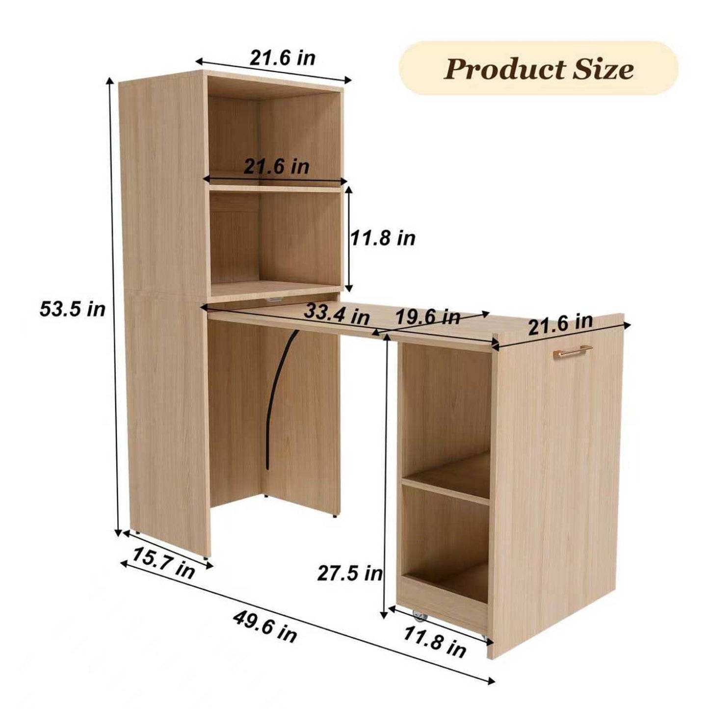 Stretchable Office Desk With Storage Shelves And Mobile Wheels