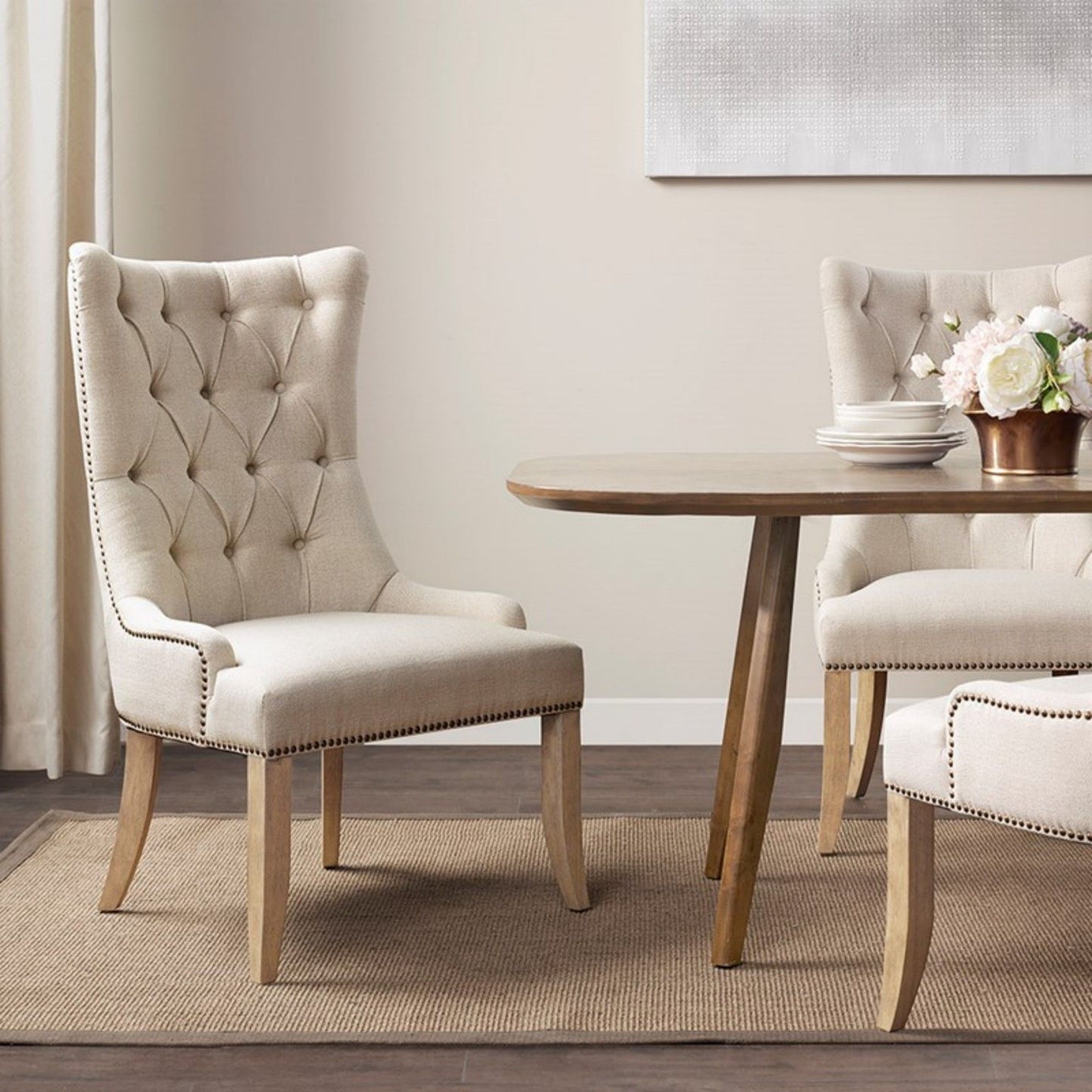 Lucas - Button Tufted Captain Accent Chair High Back - Cream