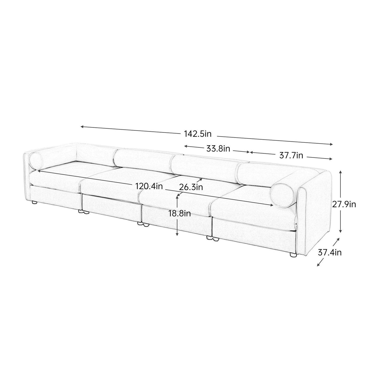 Stylish Sofa With Storage Seat And Cylindrical Backrest
