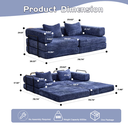 Convertible Floor Sofa Bed With Pillow Back Support Armrest