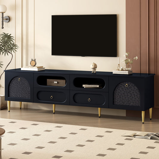 Retro TV Stand With 6 Metal Legs, 2 Cabinets, 4 Drawers And Anti-Tip Device