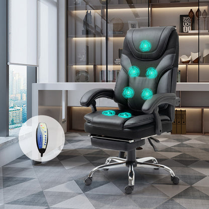 Massage Reclining Office Chair With Footrest, High Back Computer Chair Home Desk Ergonomic Executive Office Chair With Armrests, Adjustable Height - Black