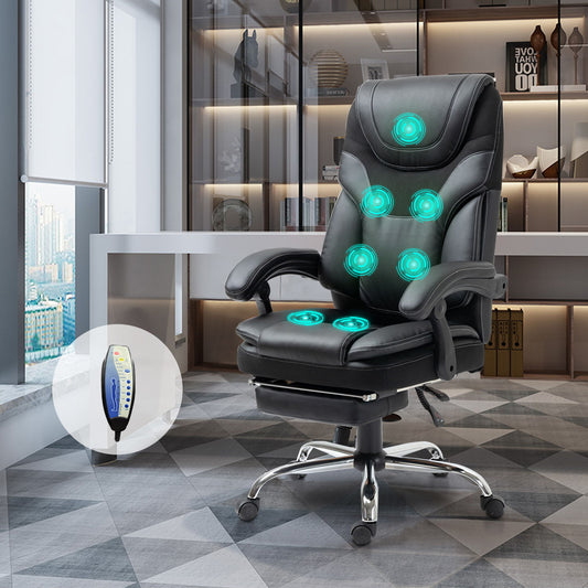 Massage Reclining Office Chair With Footrest, High Back Computer Chair Home Desk Ergonomic Executive Office Chair With Armrests, Adjustable Height - Black