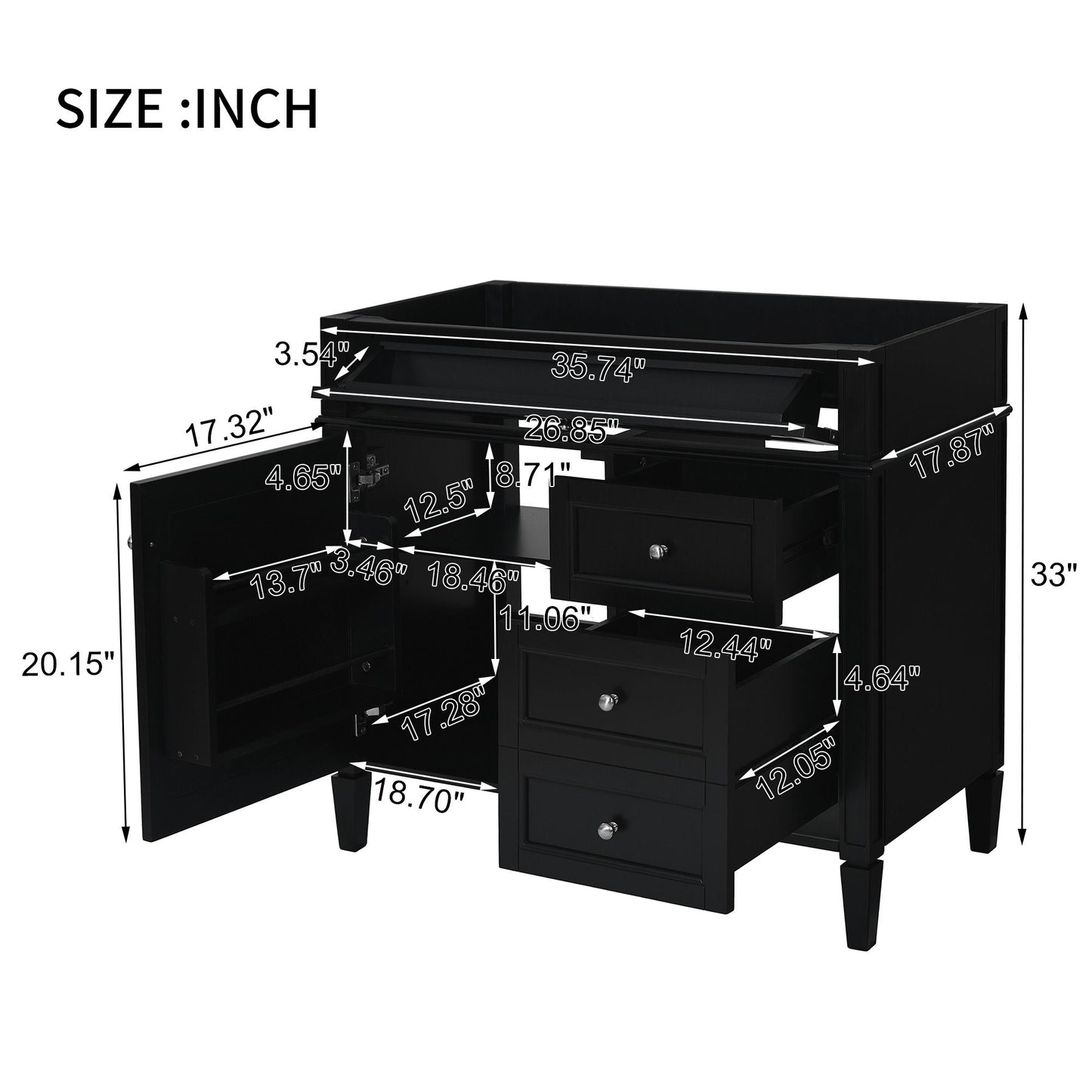 Bathroom Vanity Without Top Sink, Modern Bathroom Storage Cabinet With 2 Drawers And A Tip-Out Drawer