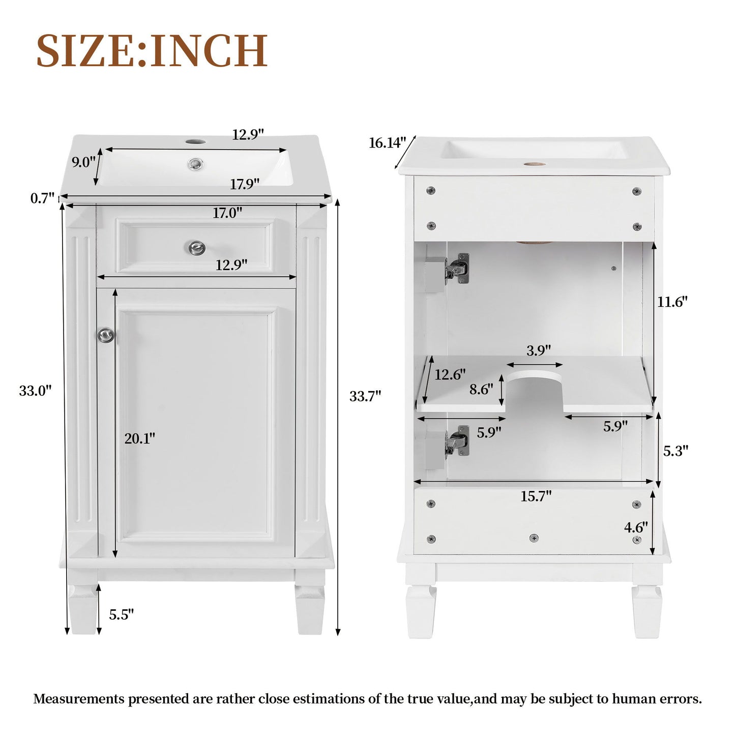 Bathroom Vanity With Sink, Soft-Closing Door, Adjustable Shelf