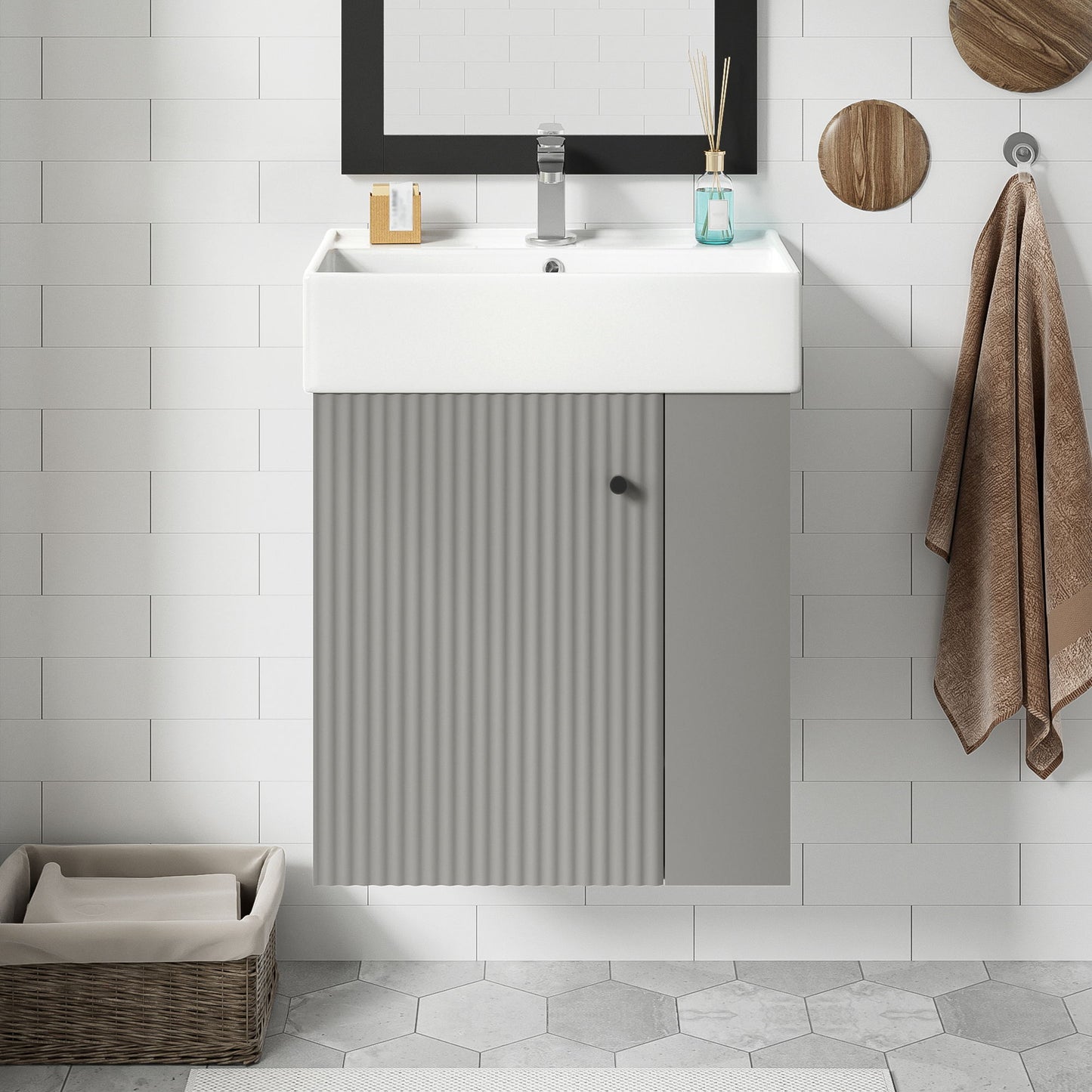 Modern Floating Bathroom Vanity With Ceramic Basin Perfect For Small Bathrooms