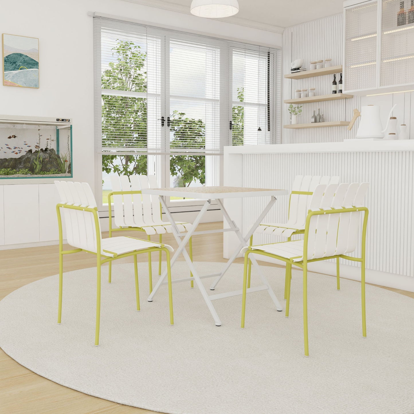 4 Piece Set Of Modern Color Block Designed Single Chairs With Folding Square Table