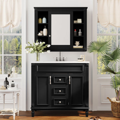 Bathroom Vanity With Top Sink, Mirror Cabinet, 2 Soft Closing Doors & 2 Drawers