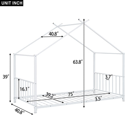 Twin Size Metal House Platform Bed - White