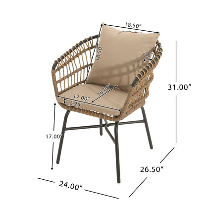 Contemporary Outdoor Patio Chairs With Cushions (Set of 2) - Beige / Black