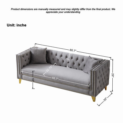 3 Seater Deep Seat Sofa, Sofa With Button Nailhead, Square Arm