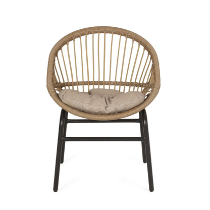 Outdoor Accent Chair With Curved Back And Basket Frame, (Set of 2) - Light Brown / Beige